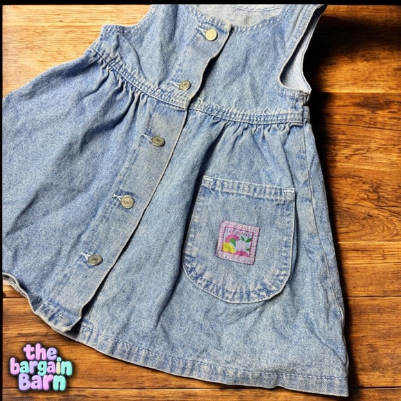 Lee Jeans Vintage USA Made Girls Infant Pocket Denim Jean Button Dress (12/18M) - Picture 2 of 3